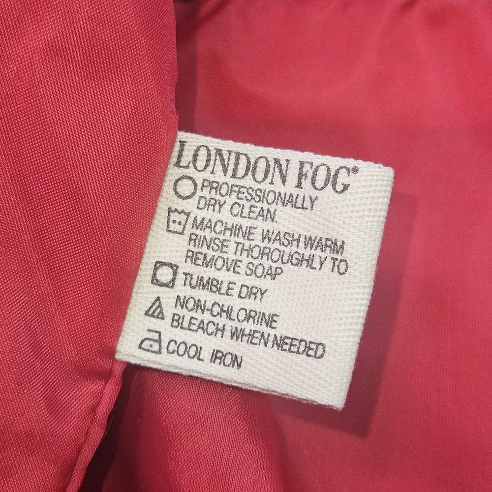 London Fog Hooded Parka Jacket Medium Red Full Zip Button Front Outdoor
